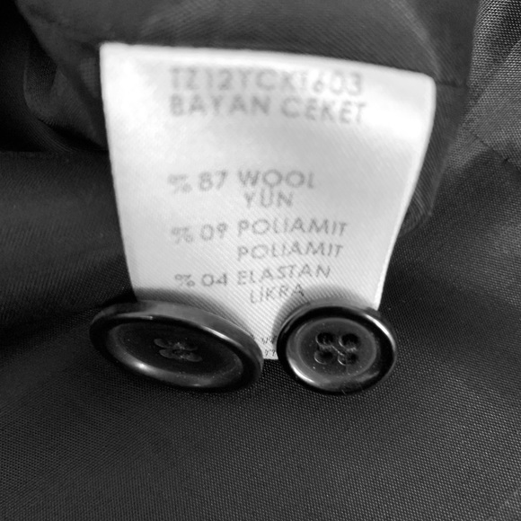 Elegant classic shiny black 87% fine wool blazer jacket double collar Eur44 US12 - Picture 13 of 15